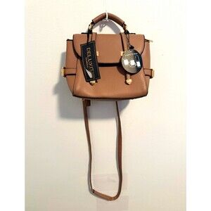 Deluxity Taupe Pebbled Faux Leather Backpack Handbag Buckle Crossbody Strap